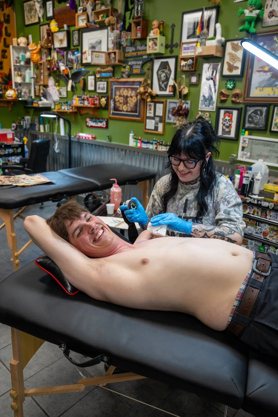 Halle at work at Whole Heart Tattoo